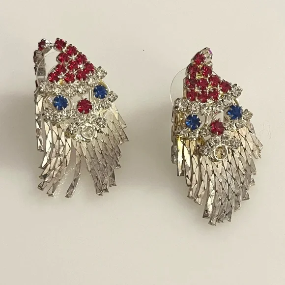 Holiday Christmas Vintage Santa Clause Stocking Gem Rhinestone Earrings - Picture 3 of 16